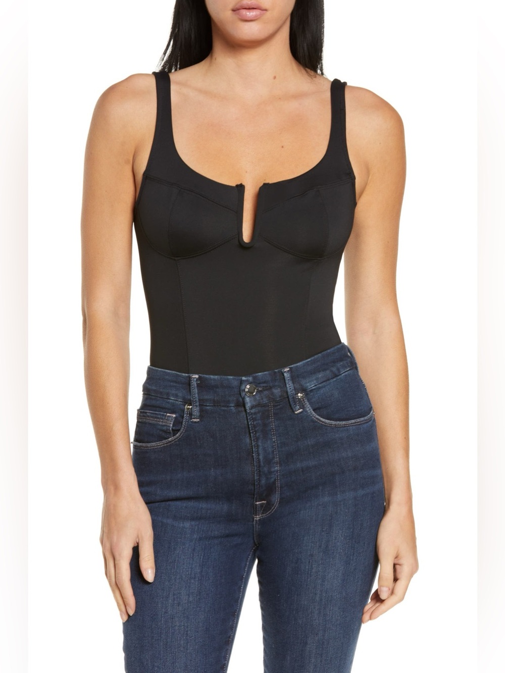 Good American Black Scuba U Wire Corset Bodysuit Size L NWT Sculpting Plunge